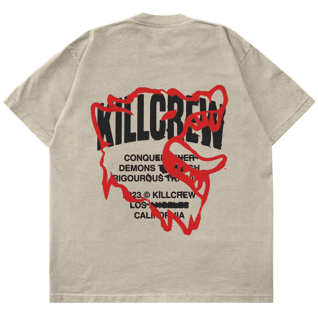 RELAXED FIT LUX CONQUER INNER DEMONS T-SHIRT - CREAM / RED