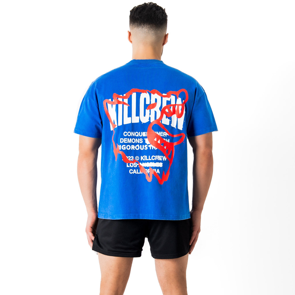 RELAXED FIT LUX CONQUER INNER DEMONS T-SHIRT - BLUE / RED