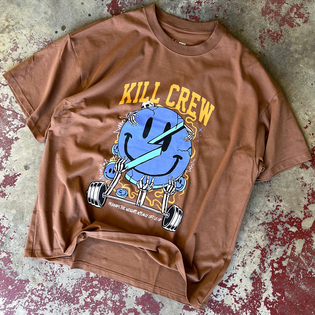 OVERSIZED "WEIGHTS LIFT US UP" T-SHIRT - BROWN