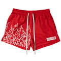 MUAY THAI FLAME SHORTS (MID THIGH CUT) - RED / WHITE